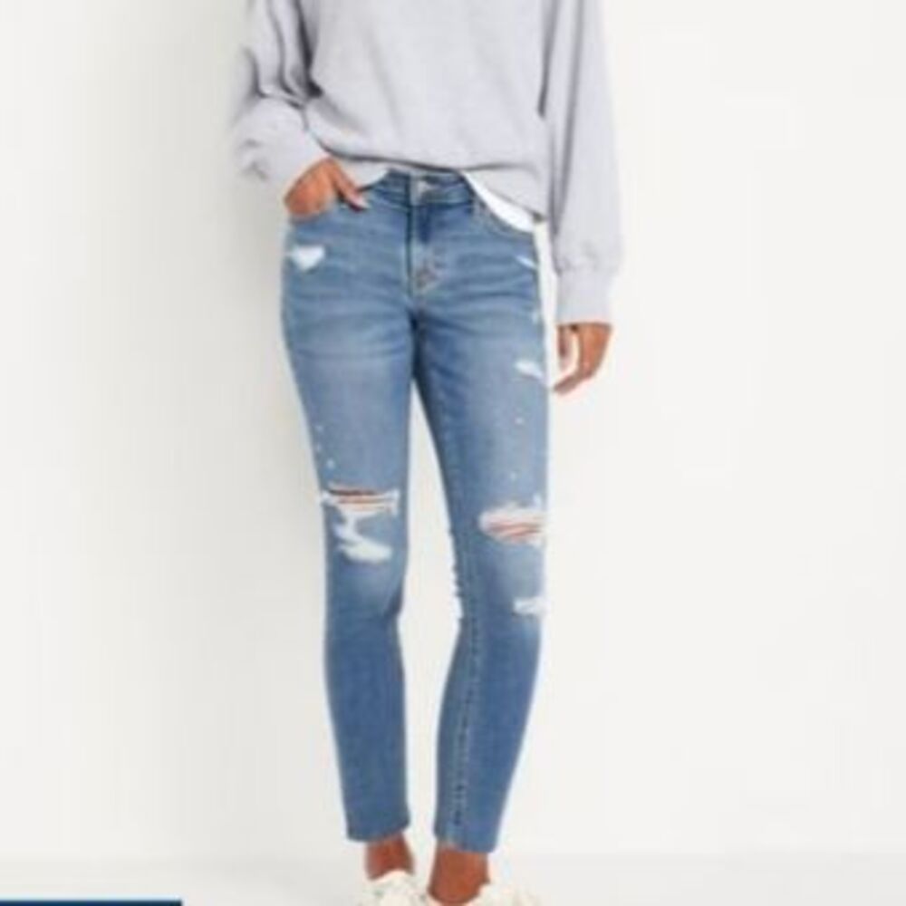 Classic High-Rise Distressed Skinny Jeans - Blue